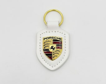 Llavero de Piel Auténtica Porsche con Emblema - Blanco