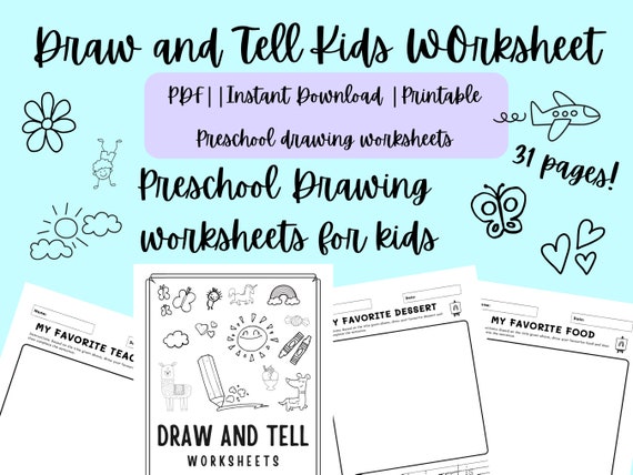 kids draw and tell worksheets kindergarten preschool etsy