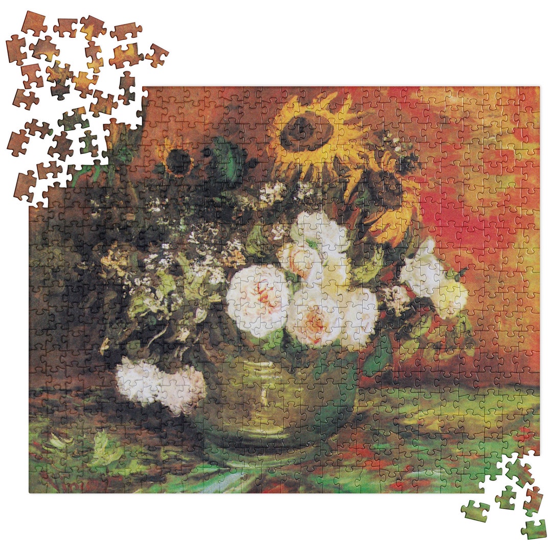 Fine Art Jigsaw Puzzle, Bowl With Sunflowers Roses and Other Flowers by Vincent Van Gogh, Great