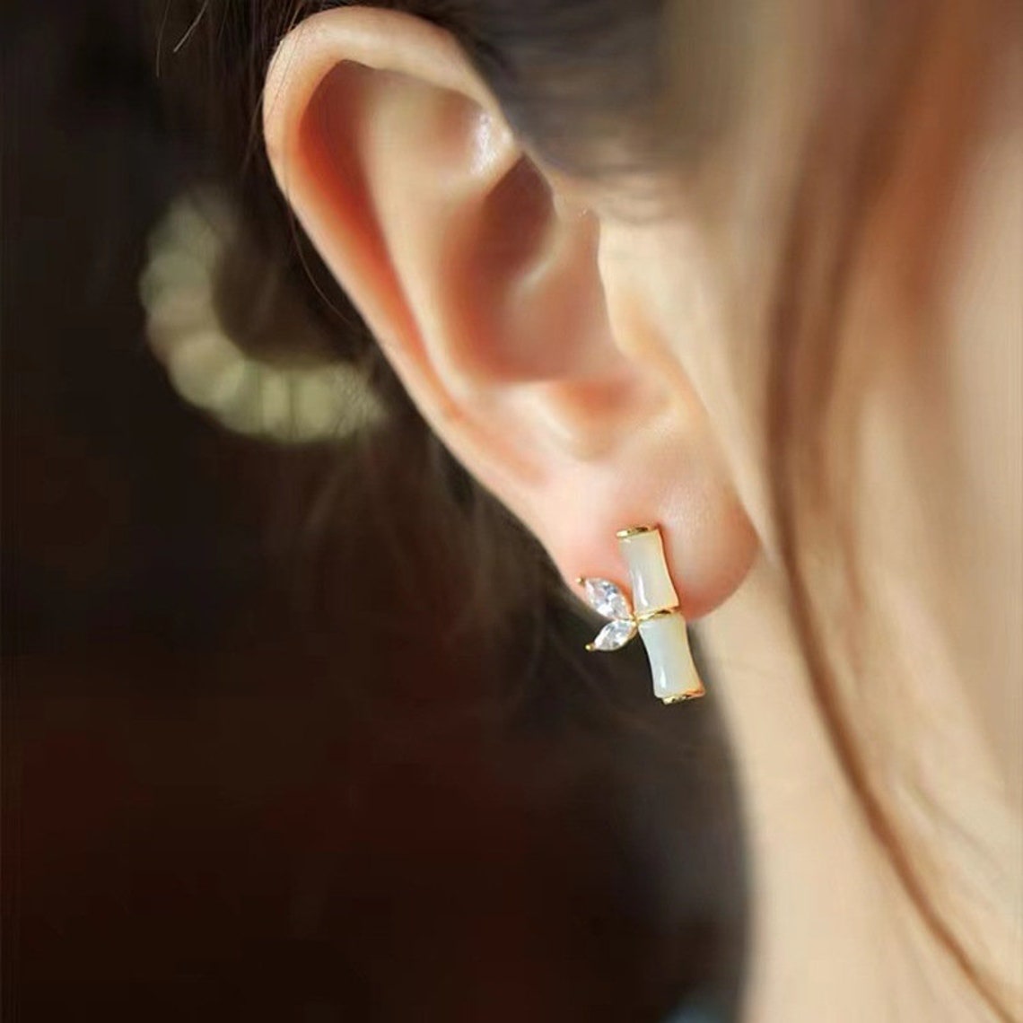 Jade Bamboo Earrings Jade Bamboo Stud Jade Jewelry Green Etsy