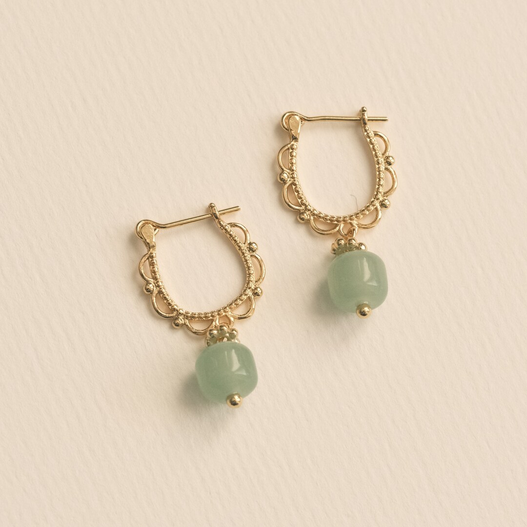 Gold Jade Earrings, Jade Dangling Earrings, Jade Jewelry, Green Jade