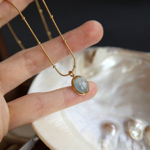 Natural Aquamarine 18K Gold Plated Bead Choker Necklace, Skinny Vintage Necklace, blue auqamarine stone Wedding Necklace waterproof necklace