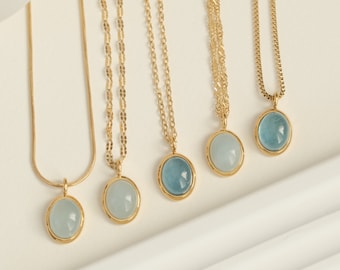 Natural Aquamarine Necklace, Gold Necklace, Aquamarine Stone, Vintage Necklace, Blue Auqamarine Stone Wedding Necklace waterproof necklace