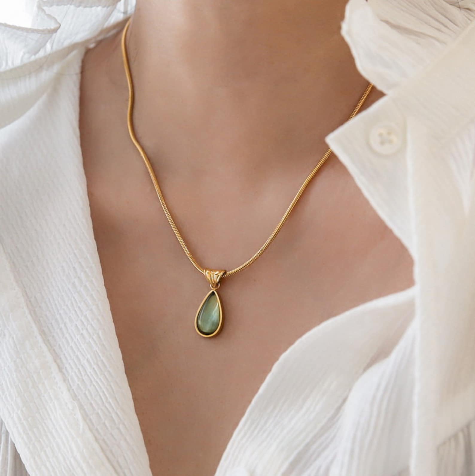 Gold Water Drop Crystal Necklace Oliva Crystal Pendant Etsy