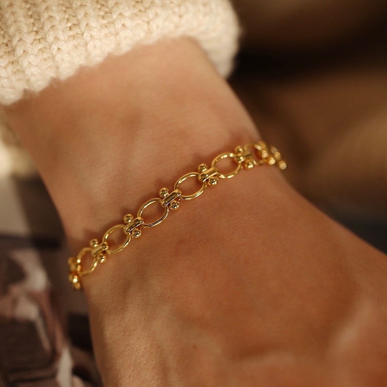 18K Gold Linked Chain Bracelet Link Chain Gold Bracelet Etsy