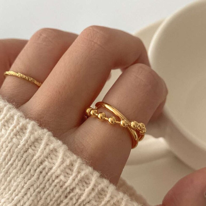 18K Gold Twisted Ring Gold Twist Chain Ring Dainty Gold Etsy