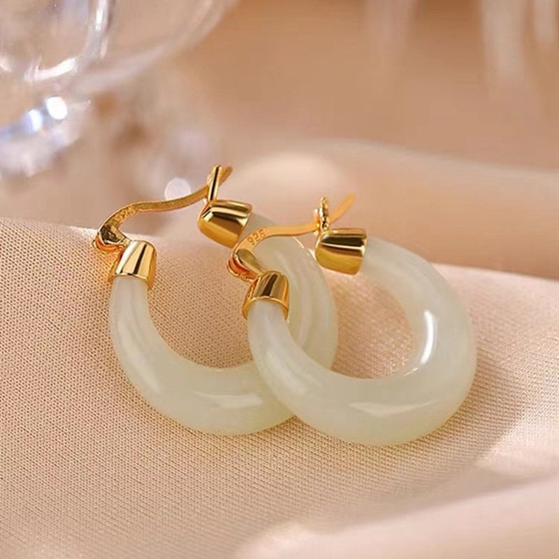 Gold Jade Hoop Earrings Jade Hoops Jade Earrings Light Etsy