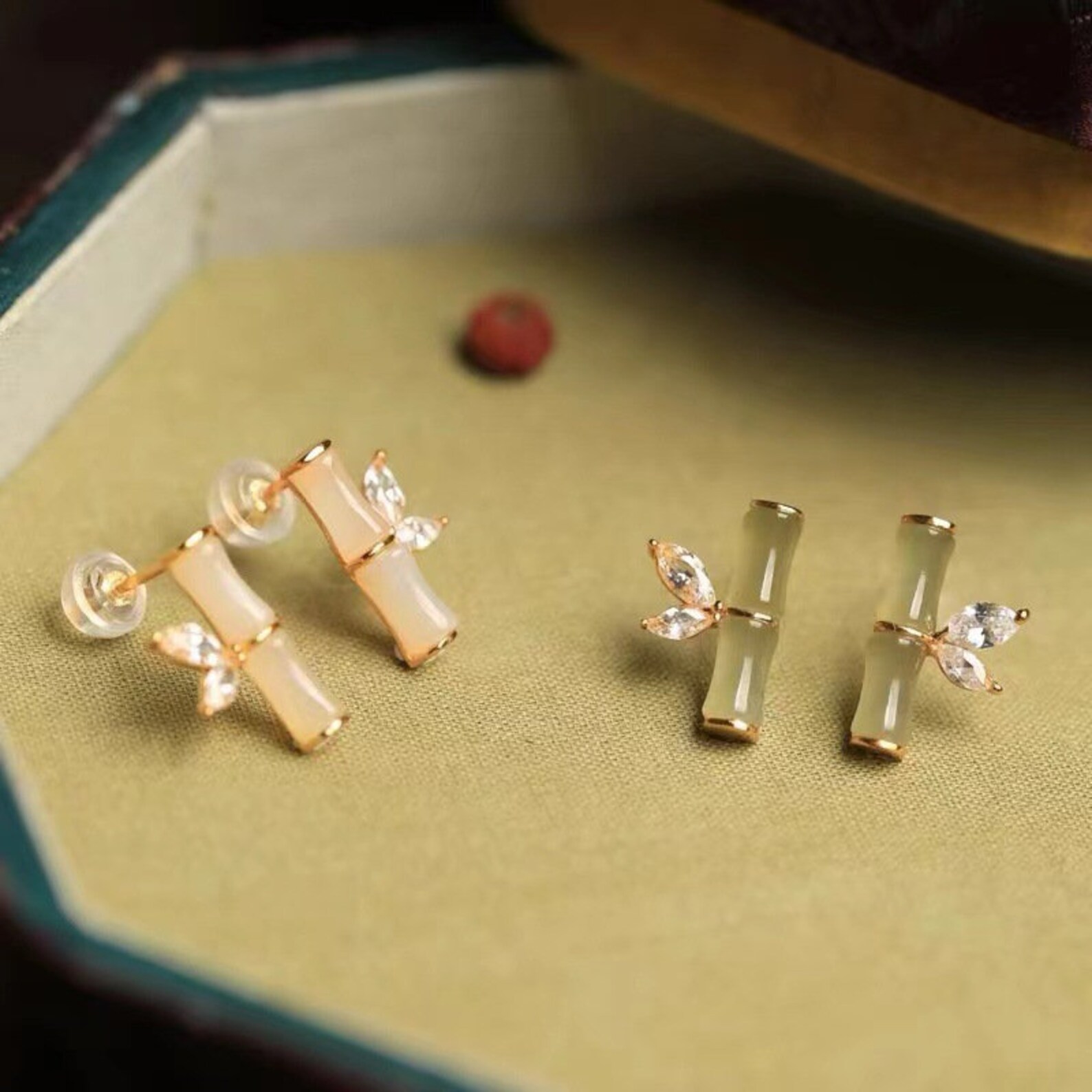 Jade Bamboo Earrings Jade Bamboo Stud Jade Jewelry Green Etsy