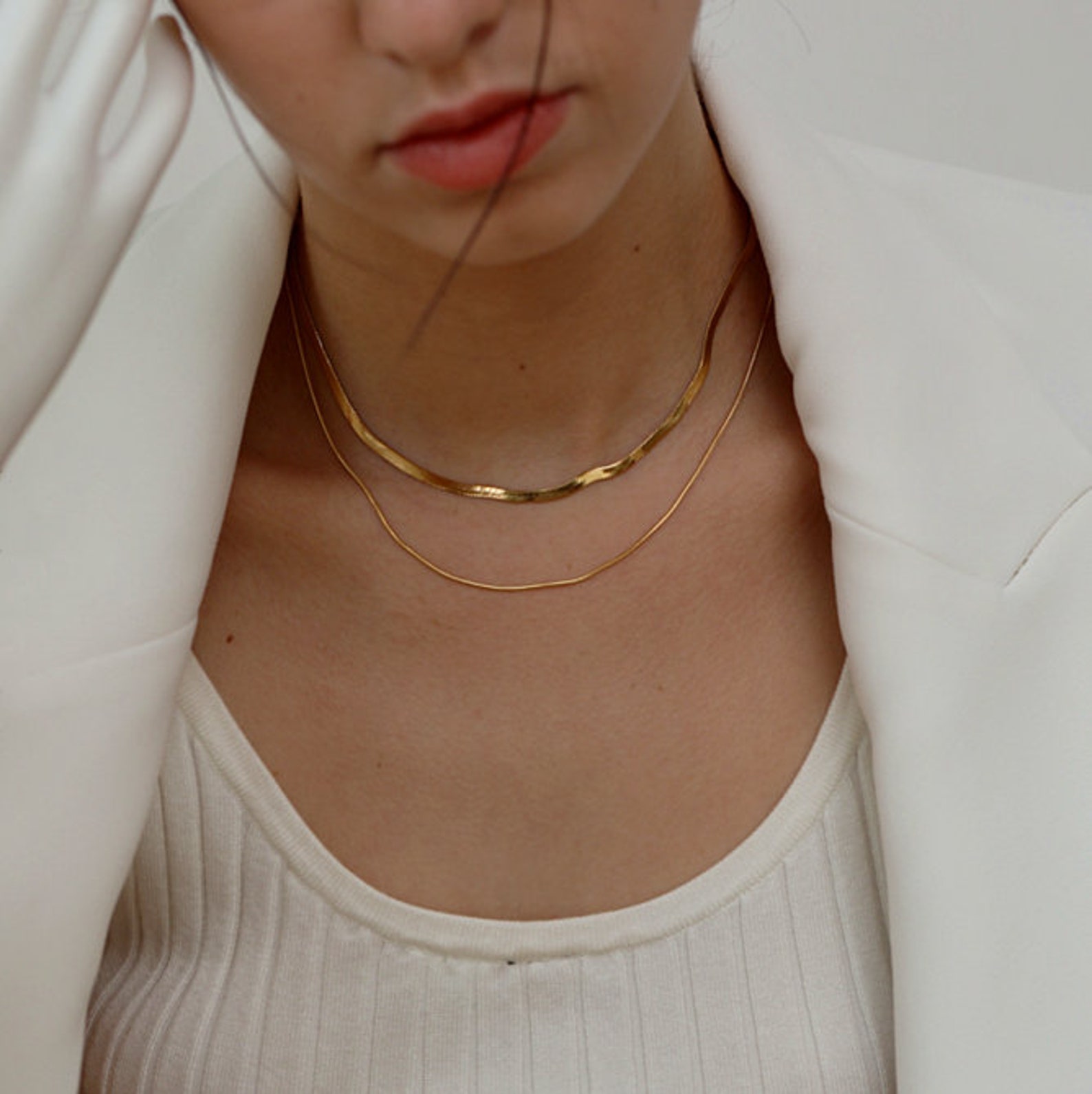 Herringbone Necklace 18K Gold Herringbone Chain Layered Etsy