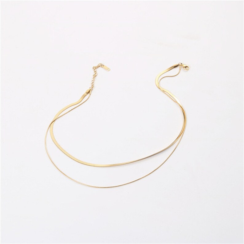 Herringbone Necklace 18K Gold Herringbone Chain Layered Etsy