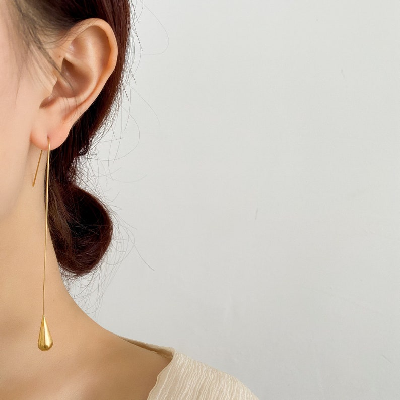 18K Gold Water Drop Earrings Gold Drop Earrings Minimalist Etsy