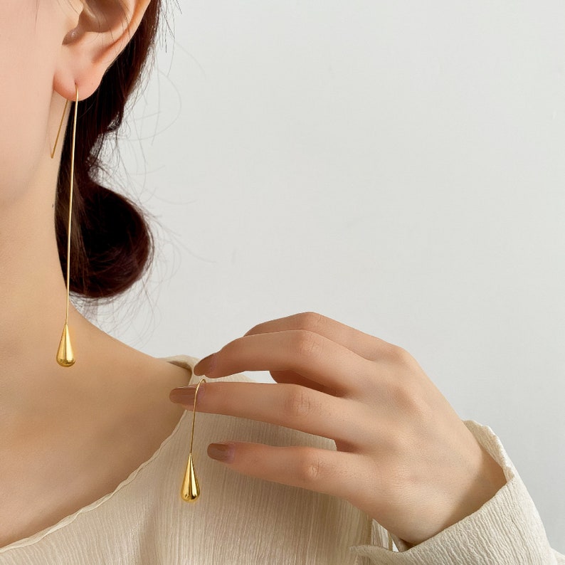 18K Gold Water Drop Earrings Gold Drop Earrings Minimalist Etsy