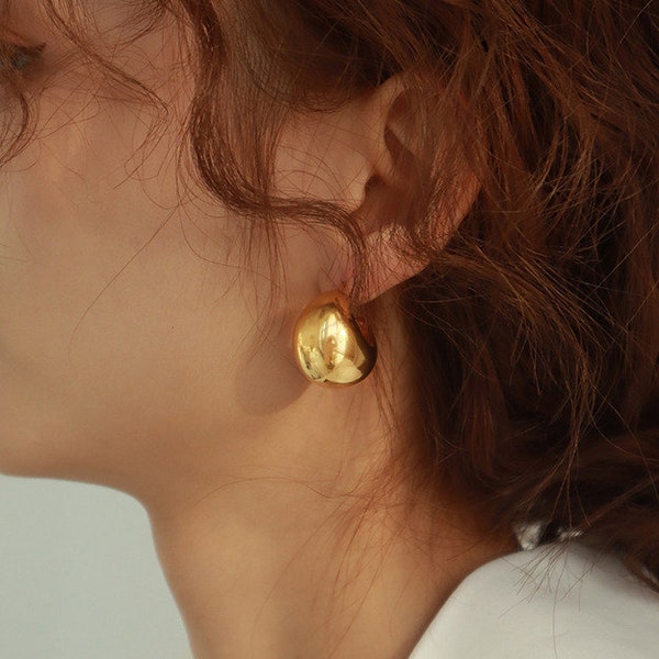 Chunky Gold Hoop Earrings, Thick Gold Chunky Hoops, Ball Hoops, Bubble Hoops, Bubble Earring, Thick Earring, Chunky Earring, Gold Earrings