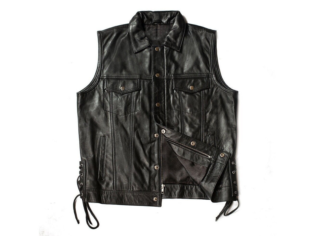 Black Leather Sleeveless Jacket -  Canada