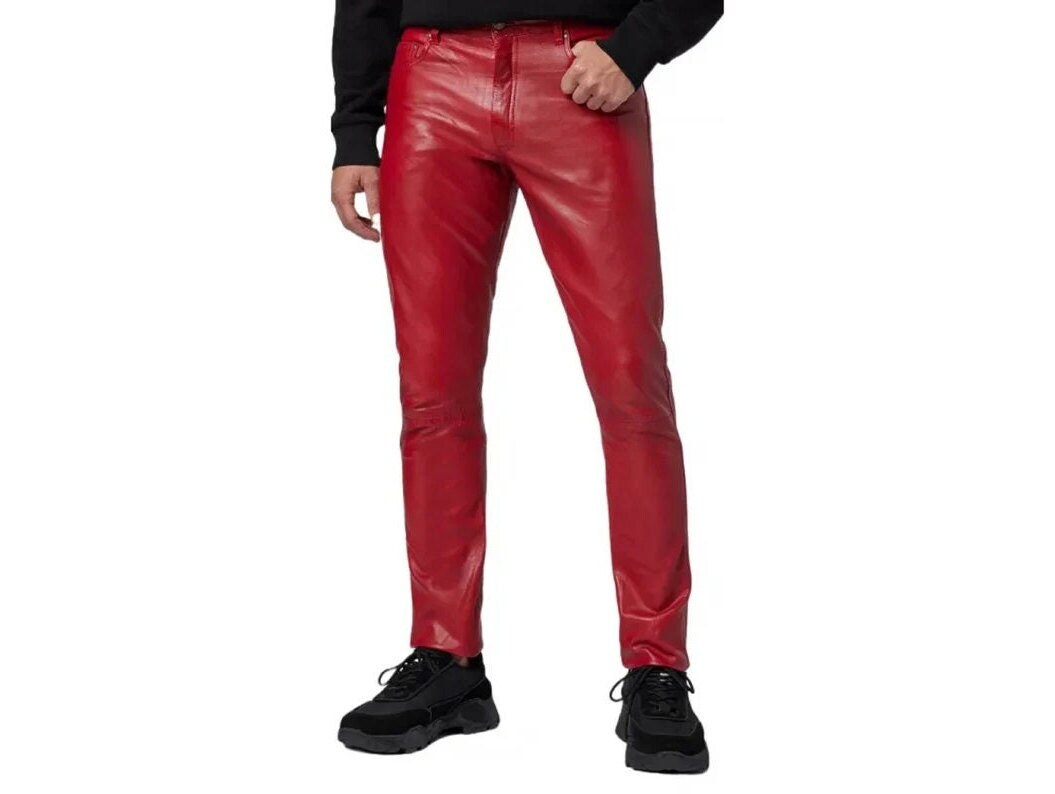 Red leather pants clearance mens