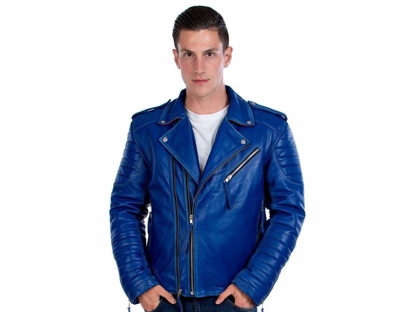 Blue Leather Jacket Etsy Canada