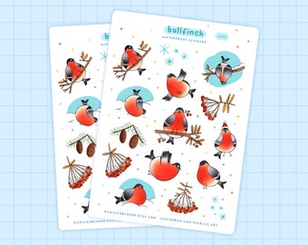 Bullfinch Sticker Sheet, Journal Stickers, Planner Stickers, Bullet Journal, Christmas stickers, Scrapbooking Stickers
