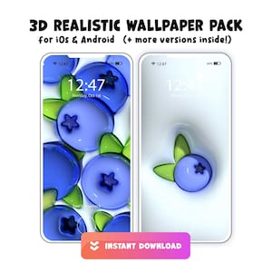 3D Blueberries Phone Wallpapers (Set of 4), 3D Splash Screen, Wallpaper for Android, Wallpaper for iPhone, Phone Screensaver, Inflated art