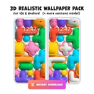 Sfondi per telefono 3D Tetris (set di 4), Schermata iniziale 3D, Sfondo per Android, Sfondo per iPhone, Salvaschermo del telefono, Arte gonfiata