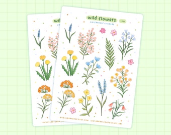 Wild flowers Sticker Sheet, Journal Stickers, Planner Stickers, Bullet Journal, Scrapbooking Stickers