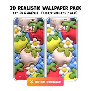 3D Strawberries Phone Wallpapers (Set of 3), 3D Splash Screen, Wallpaper for Android, Wallpaper for iPhone, Phone Screensaver, Inflated art