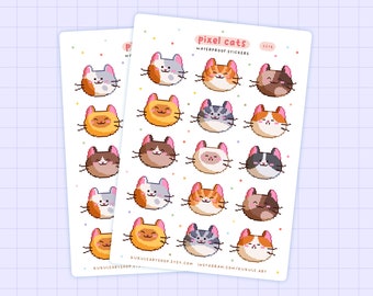 Pixel Cats Sticker Sheet, Journal Stickers, Planner Stickers, Bullet Journal, Scrapbooking Stickers