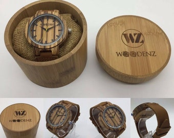 Montre en bois de zèbre fabriquée à la main pour hommes, quartz japonais, bracelet en cuir véritable