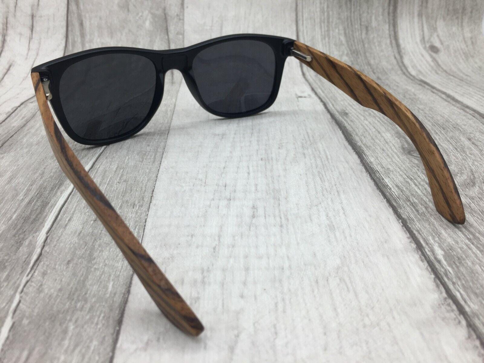 Zebra Wood Arms Black Frame Grey Polarized Sunglasses - Etsy display picture 2