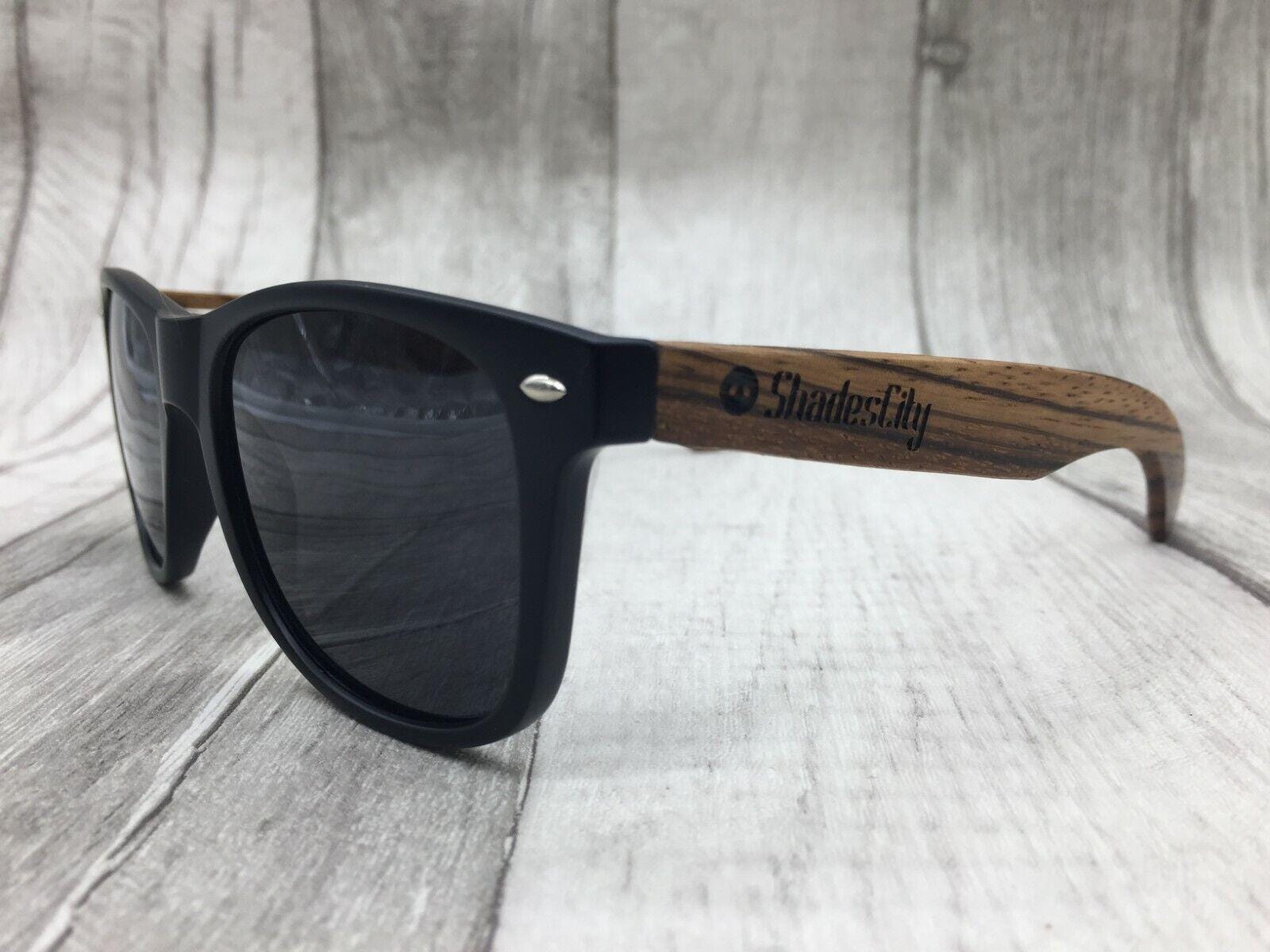Zebra Wood Arms Black Frame Grey Polarized Sunglasses - Etsy display picture 2