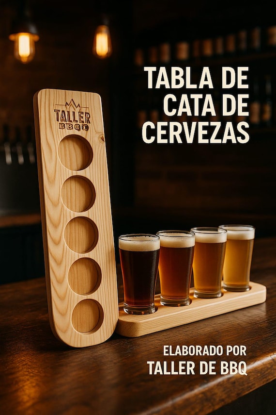 Tablas Personalizadas para Cata de Cerveza - Beer Sampler |  Serving Board Grabado l #TallerDelBBQ | Medidas: 46,50 x 11 x 2,2 cm.