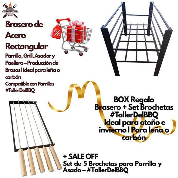 Brochetas MasterGrill Pinchos + Brasero de Acero Reforzado | Set Regalos Temporada  #TallerDelBBQ | Ideal para leña o carbón