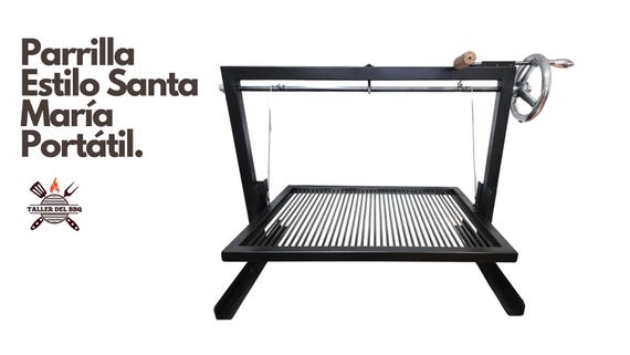 Parrilla Argentina Portátil #TallerDelBBQ| Estilo Santa María Acero Reforzado con Sistema Elevable | Leña o Carbón | Parrilla Desmontable