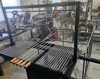 Parrilla Argentina Grill Elevable Estilo Santa María  | Set 3 Parrillas de Hierro  | Módulo para Brochetas |  #TallerDelBBQ