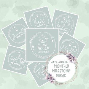 Cartes d'étapes mensuelles pour bébé en turquoise - Imprimable en téléchargement numérique pour la première année de bébé
