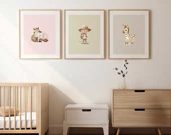 Safari Nursery Art Prints, Baby Animals Gallery Set (Digital Download)