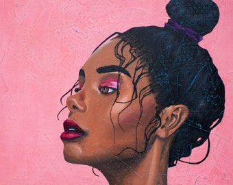Original Painting of a Woman, Original Woman Painting Acrylic, Acrylic on Panel, Beautiful Black Woman Portrait, Black Woman Art, Tamara