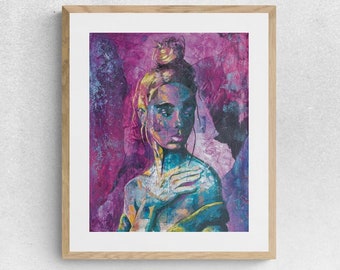 Wall Decor Art Prints - 'Into the Void' Magenta & Blue-Green Wall Art - Portrait of Woman - Art Prints for Your Home