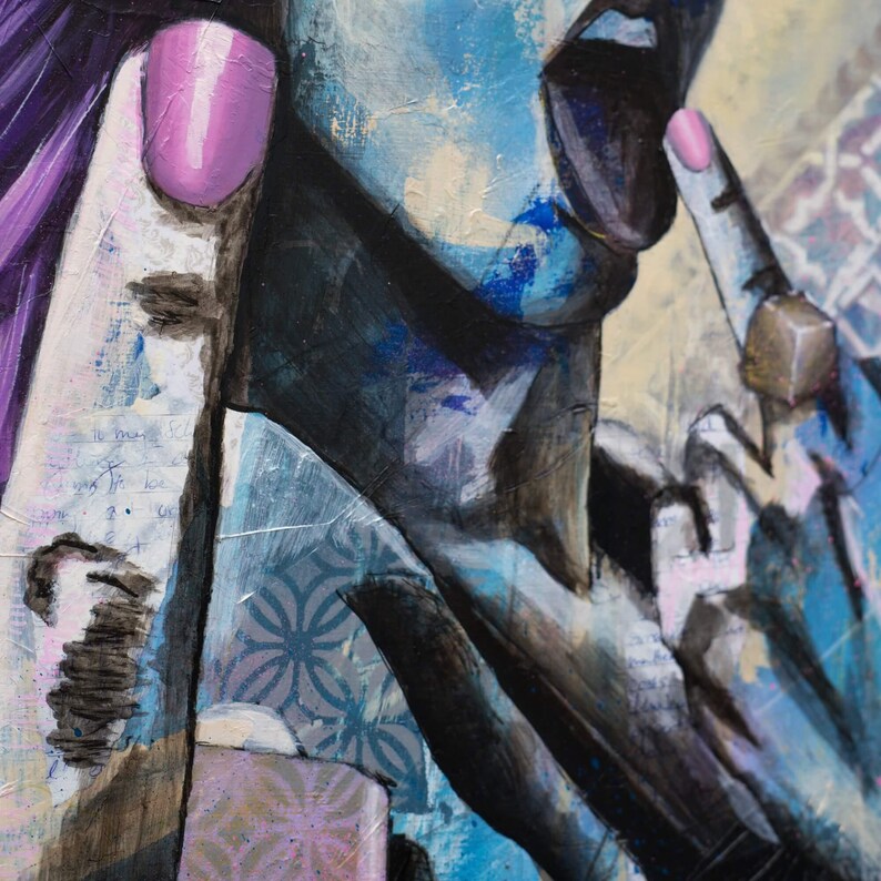 Original Painting of a Woman on Wood Panel - 'Come Hither' Original Art Wall Decor - Wall Art - Original Artwork image 2