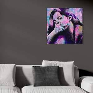 Woman Portrait Painting: Original Street Art on Wood Panel