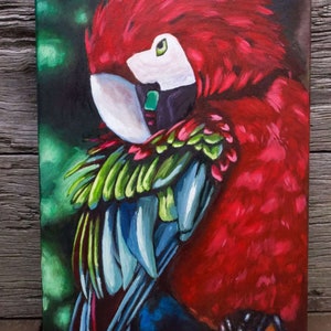 Original Parrot Oil Painting: Colorful Bird Art (12x16)