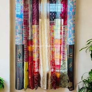 Patchwork Silk Saree Curtain: Boho Hippie Window Decor