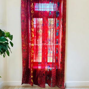 FREE SHIPPING - Indian Handmade Silk Saree Fabric Curtain Decorative Boho Hippie Curtain, Room Decor Patchwork Curtain, Window Decor Curtain