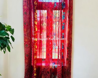 Handmade Silk Saree Curtain: Boho Patchwork Window Decor