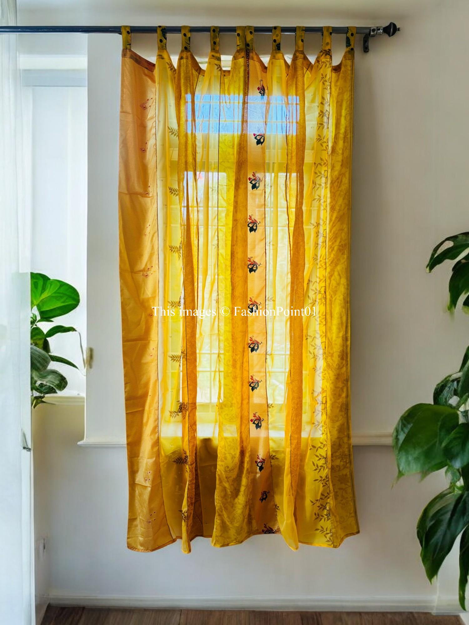 FREE SHIPPING - Indian Handmade Silk Saree Fabric Curtain Decorative Boho Hippie Curtain, Room Decor Patchwork Curtain, Window Decor Curtain