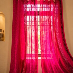 Vintage Silk Sari Curtain, Boho Window Curtain, Handmade Patchwork Curtain Panel, Indian Silk Window Treatment, Tab Top Door Curtain Pink