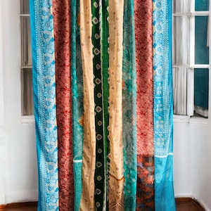 Handmade Silk Saree Curtain (2 Pcs): Boho Patchwork Window Decor