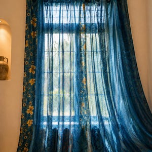 Cortina de sari de seda hecha a mano, cortina de ventana estilo boho, cortina transparente vintage, cortinas de patchwork, cortina de puerta colorida, decoración india para el hogar