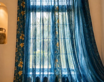 Handgefertigter Seiden-Sari-Vorhang, Boho-Fenstervorhang, Vintage-Gardine, Patchwork-Vorhänge, farbenfroher Türvorhang, indische Wohnaccessoires