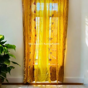 FREE SHIPPING - Indian Handmade Silk Saree Fabric Curtain Decorative Boho Hippie Curtain, Room Decor Patchwork Curtain, Window Decor Curtain