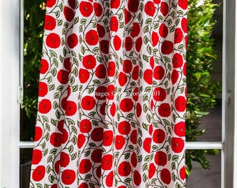 Cortina de algodón con estampado de bloques indios hecha a mano: decoración floral bohemia